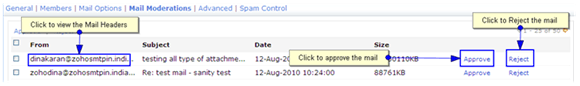 The moderator can approve or reject a bunch of mails also. Clicking on ...